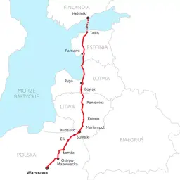 Trasa Via Baltica od Warszawy przez Litwę, Łotwę, Estonię do Helsinek.